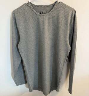 BYLT Basics Drop Cut Long Sleeve Tee in Micro Stripe Gray
